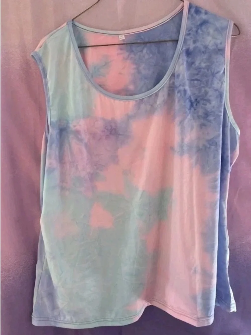 Tie-Dye Scoop Neck Tank & Lounge Shorts Set - Pink Blue